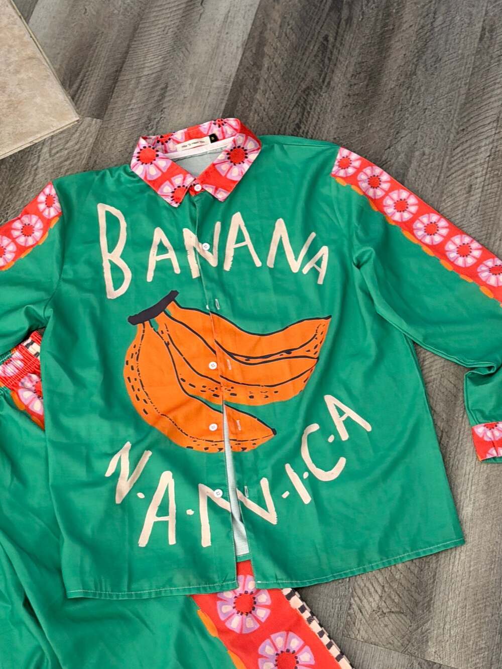 Nice To Meet You Banana Print Button Down Shirt and Pants Two Piece Set - Picture 3 of 6